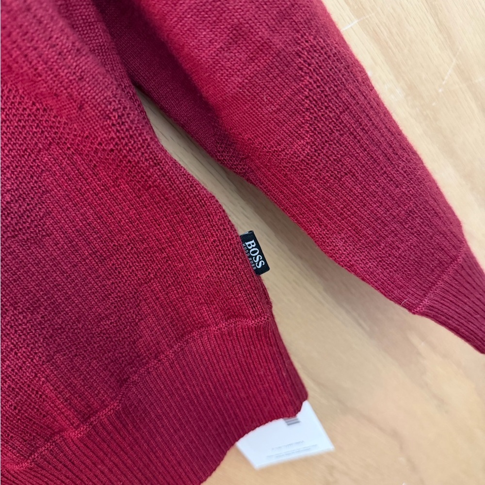 Hugo Boss Men’s V-Neck Wool Sweater in Rich Red - Picture 4 of 7